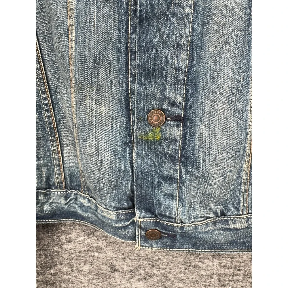 Levis Denim Jacket Mens XL Blue Button Front Faded Distressed Western Casual